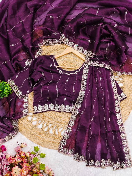 Mirror Work Onion Color Party Wear Designer Saree