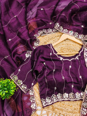 Mirror Work Onion Color Party Wear Designer Saree