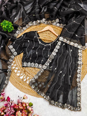 Mirror Work Black Color Party Wear Designer Saree