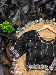 Mirror Work Black Color Party Wear Designer Saree