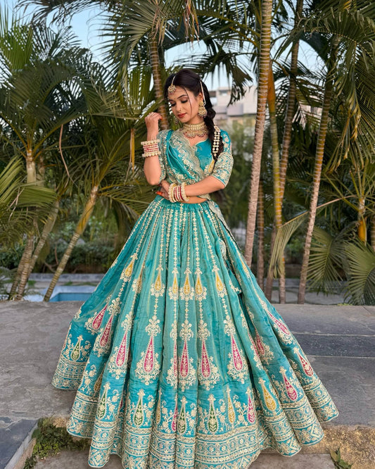Charming Blue Simmer Thread Work Lehenga Choli