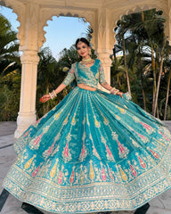 Charming Blue Simmer Thread Work Lehenga Choli