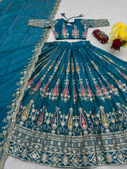 Attractive Teal Green Simmer Sequence Lehenga Choli