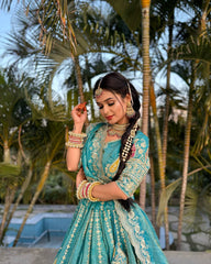 Charming Blue Simmer Thread Work Lehenga Choli