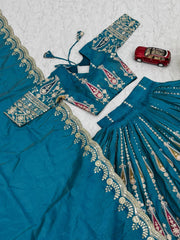 Charming Blue Simmer Thread Work Lehenga Choli