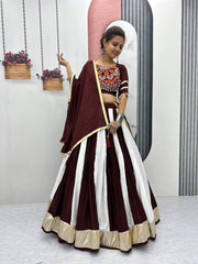 Garba Special Ravishing Brown Cotton Gamthi Work Lehenga Choli