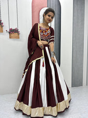 Garba Special Ravishing Brown Cotton Gamthi Work Lehenga Choli