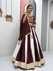 Garba Special Ravishing Brown Cotton Gamthi Work Lehenga Choli