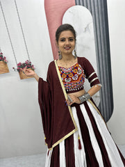 Garba Special Ravishing Brown Cotton Gamthi Work Lehenga Choli