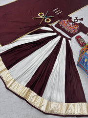 Garba Special Ravishing Brown Cotton Gamthi Work Lehenga Choli