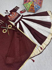 Garba Special Ravishing Brown Cotton Gamthi Work Lehenga Choli