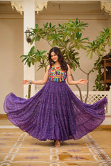 Purple Georgette Bandhni Print Navratri Wear Gown