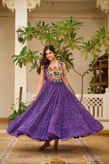 Purple Georgette Bandhni Print Navratri Wear Gown