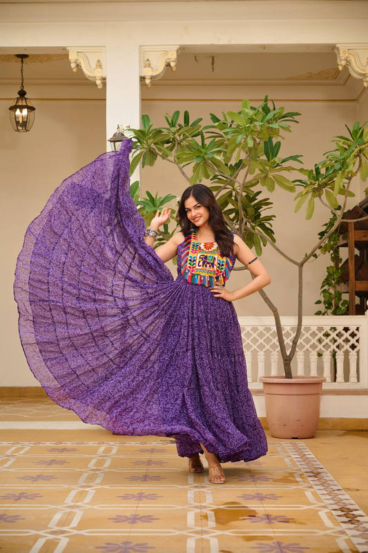 Purple Georgette Bandhni Print Navratri Wear Gown