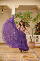 Purple Georgette Bandhni Print Navratri Wear Gown