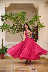 Pink Georgette Bandhni Print Navratri Wear Gown