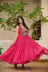 Pink Georgette Bandhni Print Navratri Wear Gown