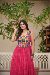 Pink Georgette Bandhni Print Navratri Wear Gown