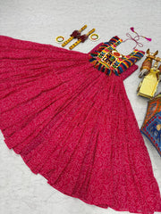 Pink Georgette Bandhni Print Navratri Wear Gown