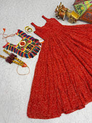 Orange Georgette Bandhni Print Navratri Wear Gown