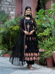 Amazing Multi Thread Work Black Color Gown