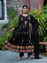 Amazing Multi Thread Work Black Color Gown