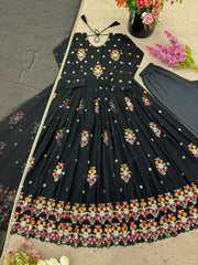 Amazing Multi Thread Work Black Color Gown