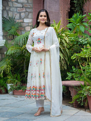 Amazing Multi Thread Work White Color Gown