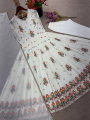 Amazing Multi Thread Work White Color Gown