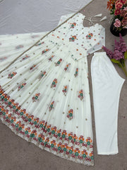 Amazing Multi Thread Work White Color Gown