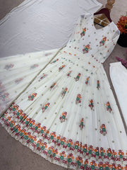 Amazing Multi Thread Work White Color Gown