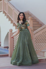 Wonderful Green Color Plain Gown With Work Koti