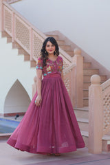 Wonderful Wine Color Plain Gown With Work Koti