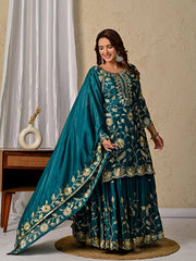 Teal Green Color Glimmering Sequence Work Lehenga Set