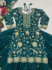 Teal Green Color Glimmering Sequence Work Lehenga Set