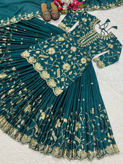 Teal Green Color Glimmering Sequence Work Lehenga Set
