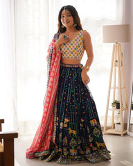 Stylish Blue Georgette Thread Work Lehenga Choli