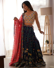 Stylish Blue Georgette Thread Work Lehenga Choli