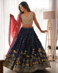 Stylish Blue Georgette Thread Work Lehenga Choli