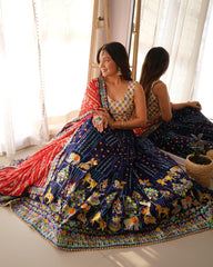 Stylish Blue Georgette Thread Work Lehenga Choli