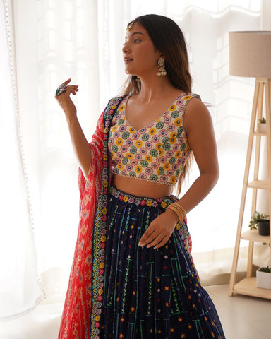Stylish Blue Georgette Thread Work Lehenga Choli