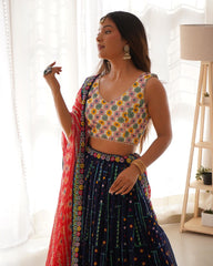 Stylish Blue Georgette Thread Work Lehenga Choli