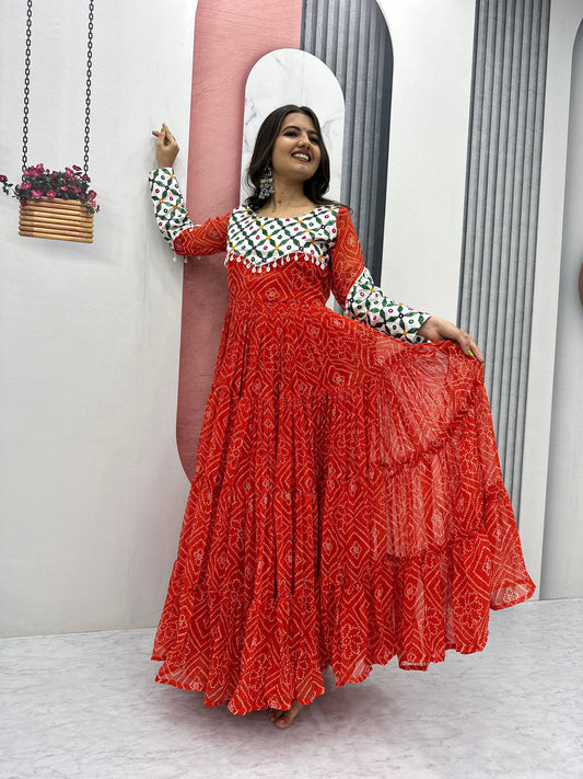 Navratri Collection Fox Georgette Orange Color Gown