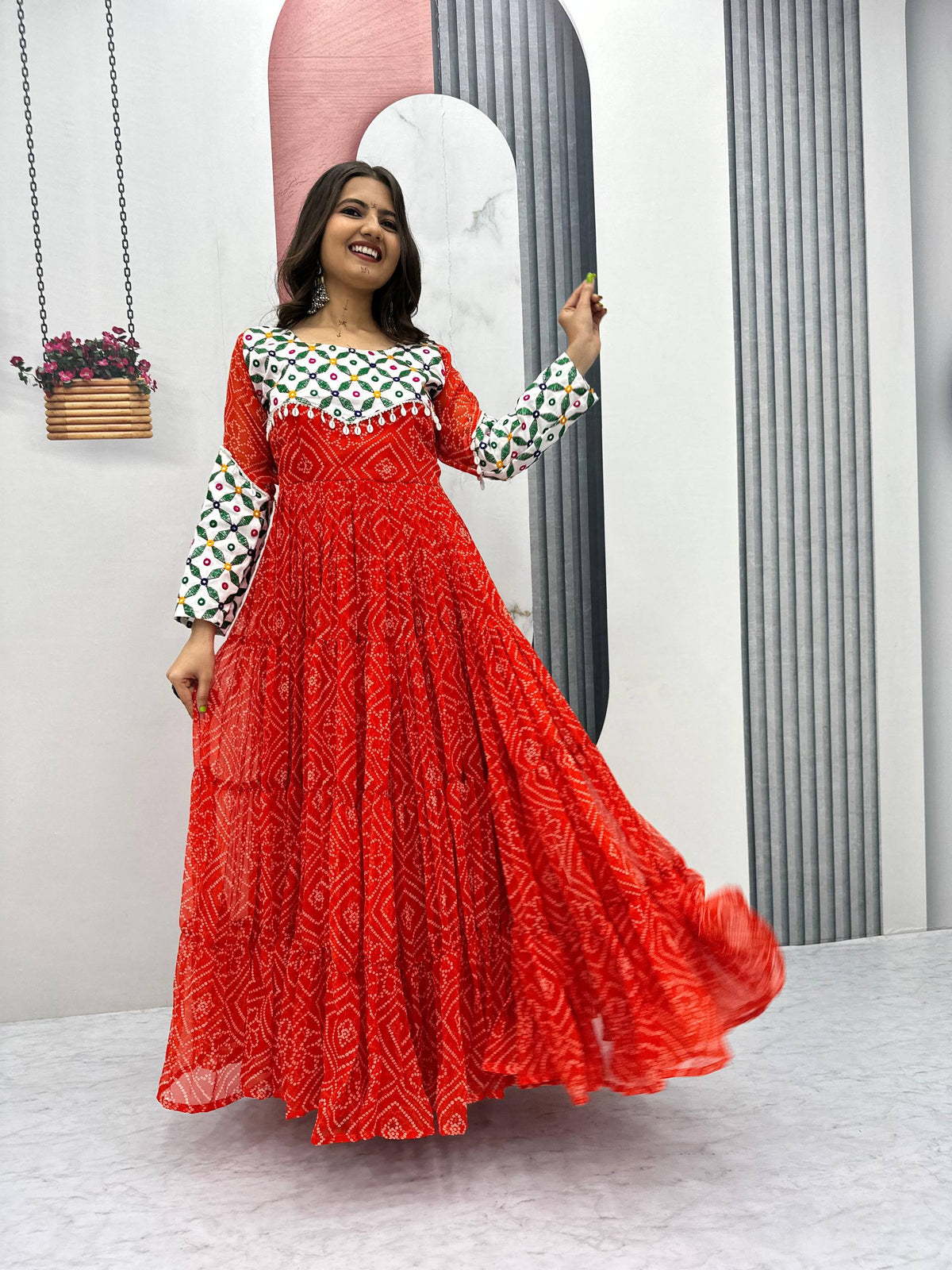Navratri Collection Fox Georgette Orange Color Gown