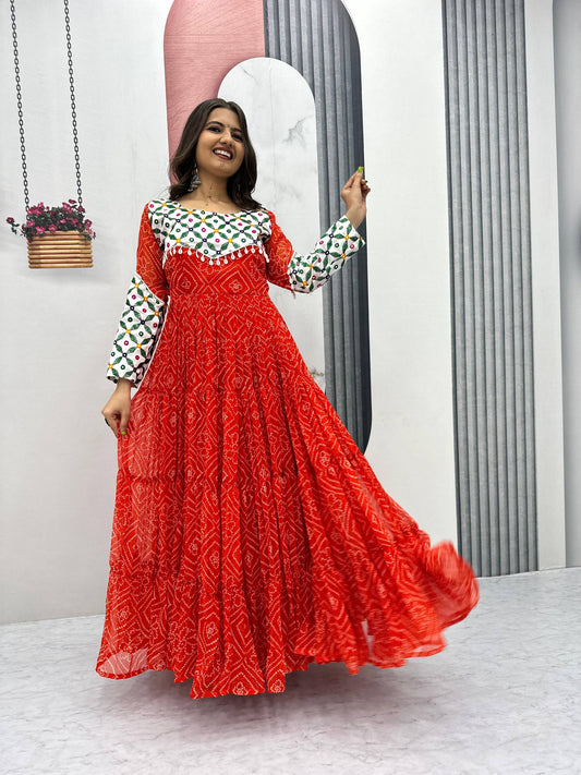 Navratri Collection Fox Georgette Orange Color Gown