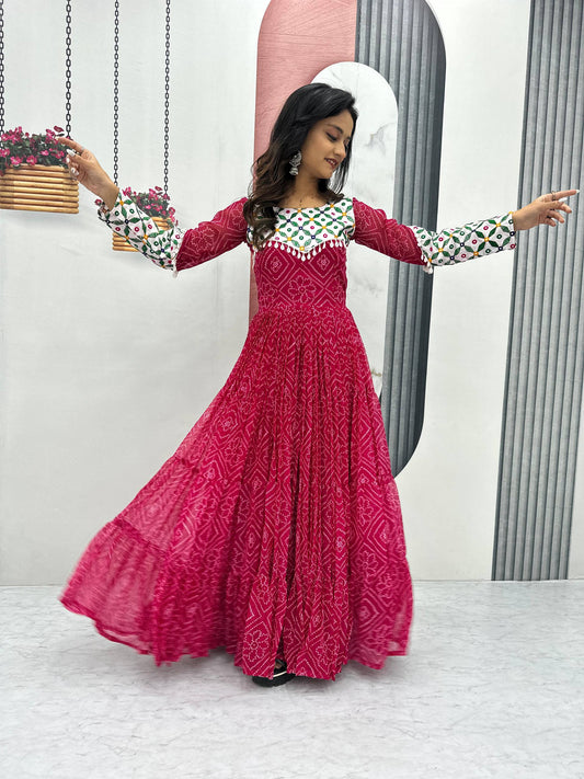 Navratri Collection Fox Georgette Pink Color Gown