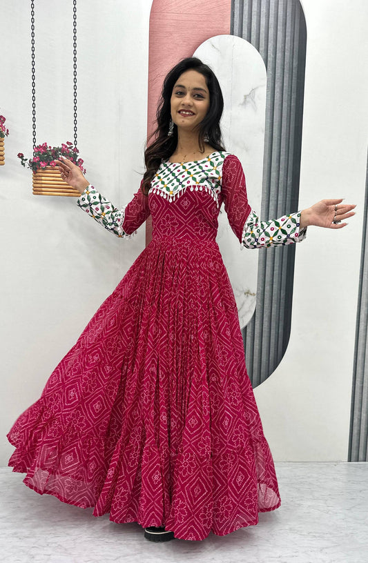 Navratri Collection Fox Georgette Pink Color Gown