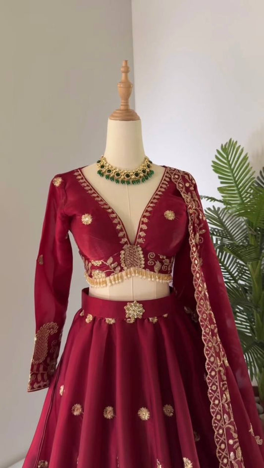 Maroon Color Marriage Special Lehenga Choli