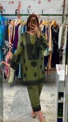Full Stitched Heavy Thread Work Mehndi Color Co-ord Set