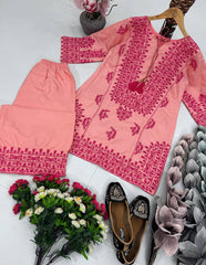 Full Stitched Heavy Thread Work Pink Color Co-ord Set